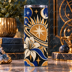 Golden Hourglass Bloom diamond art tumbler mockup