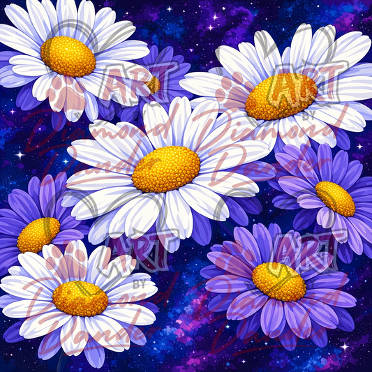Art By Diamond Dander - Moonlit Daisy Garden
