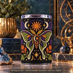 Autumn Luna Moth diamond art tumbler mockup