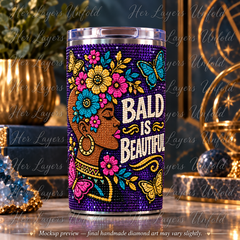 Bald Is Beautiful diamond art tumbler mockup