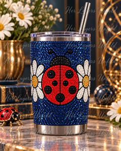 Daisy Dot Ladybug diamond art tumbler mockup